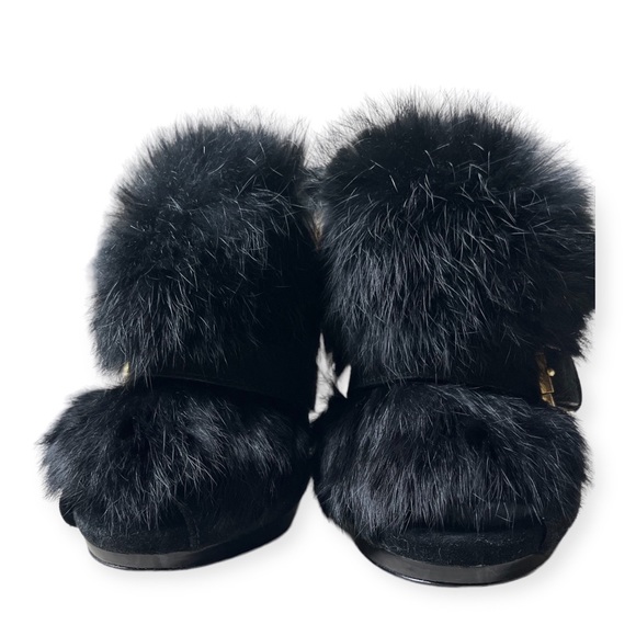 Like New Coach BEA Black Rabbit Fur Slingback Peep Toe Heels, sz 5 - Picture 11 of 15